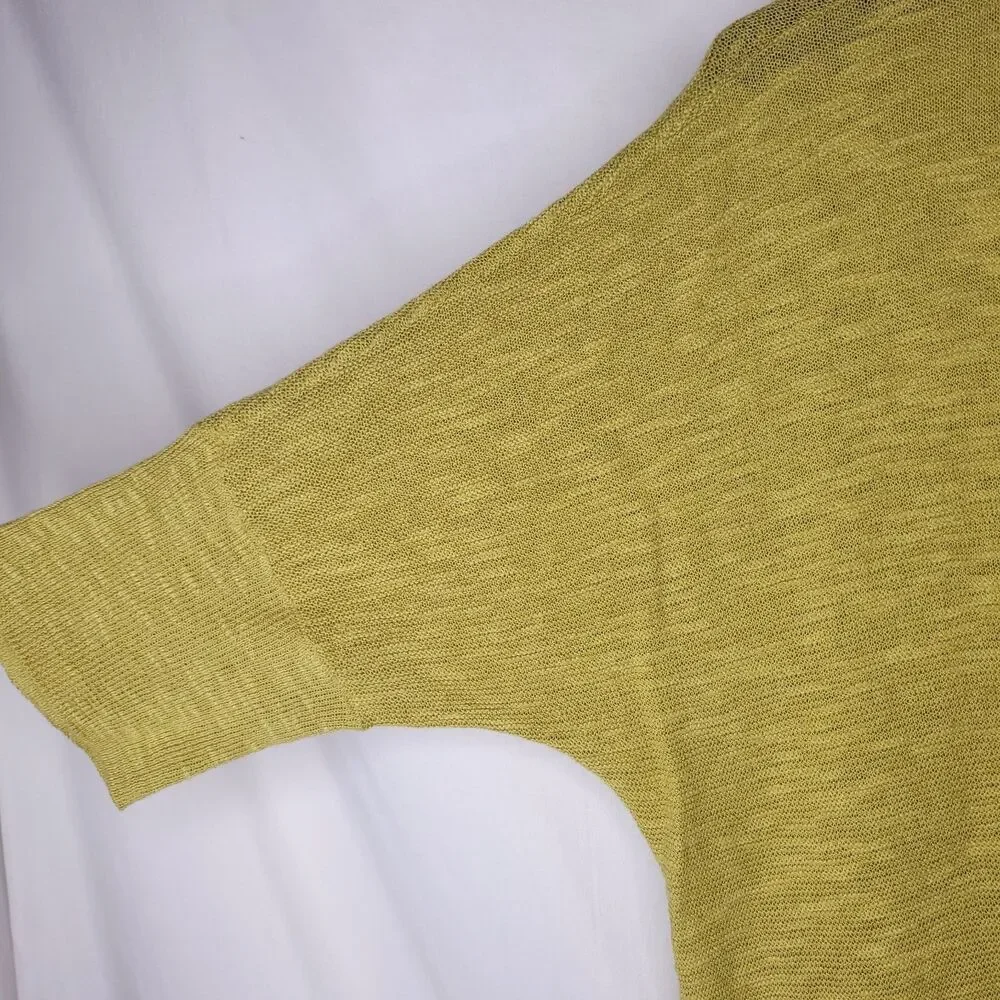 Eileen Fisher Sweater Large Green Organic Linen/Cotton V Neck